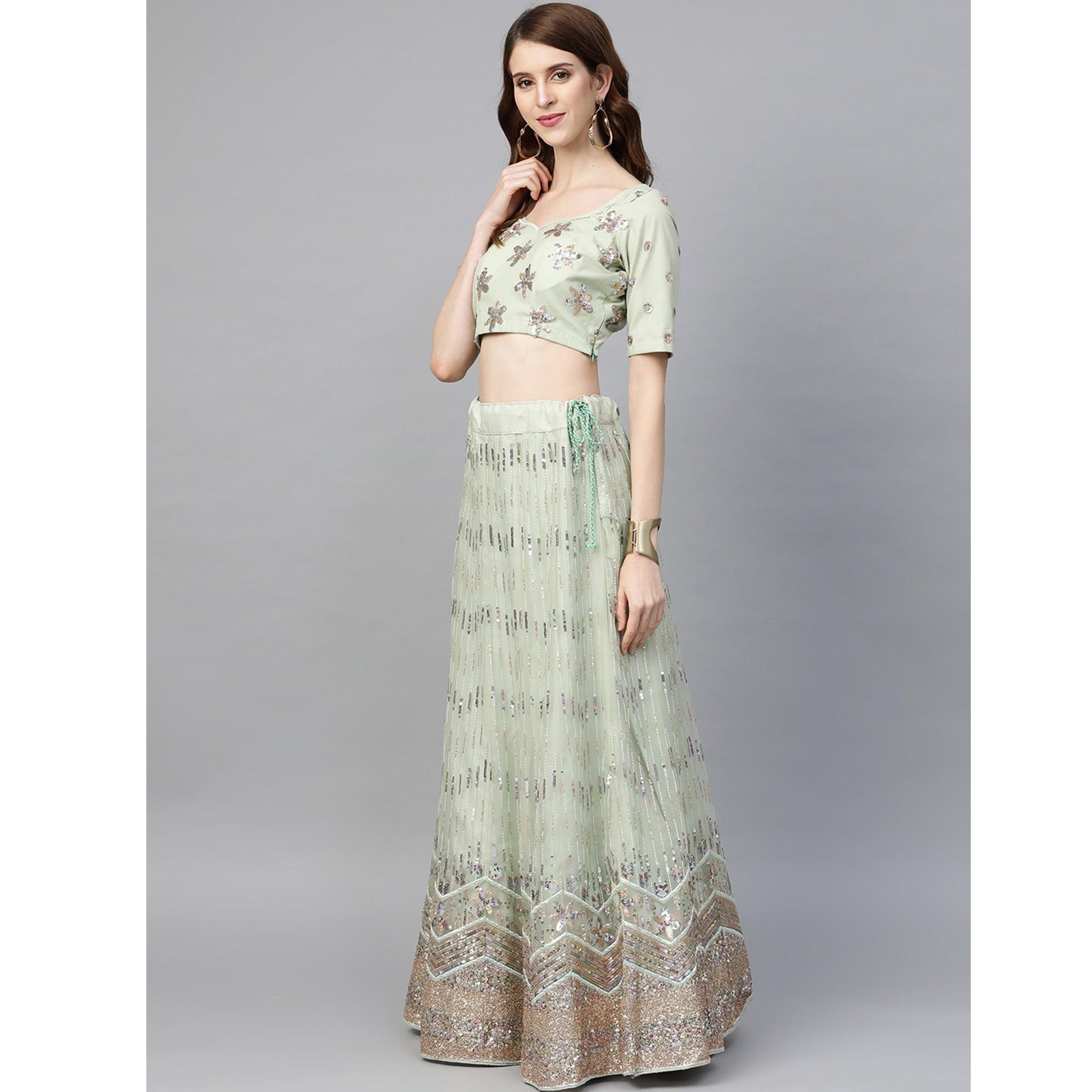 Peach Designer Wedding Wear Thread Zari Work Soft Net Lehenga Choli - Peachmode