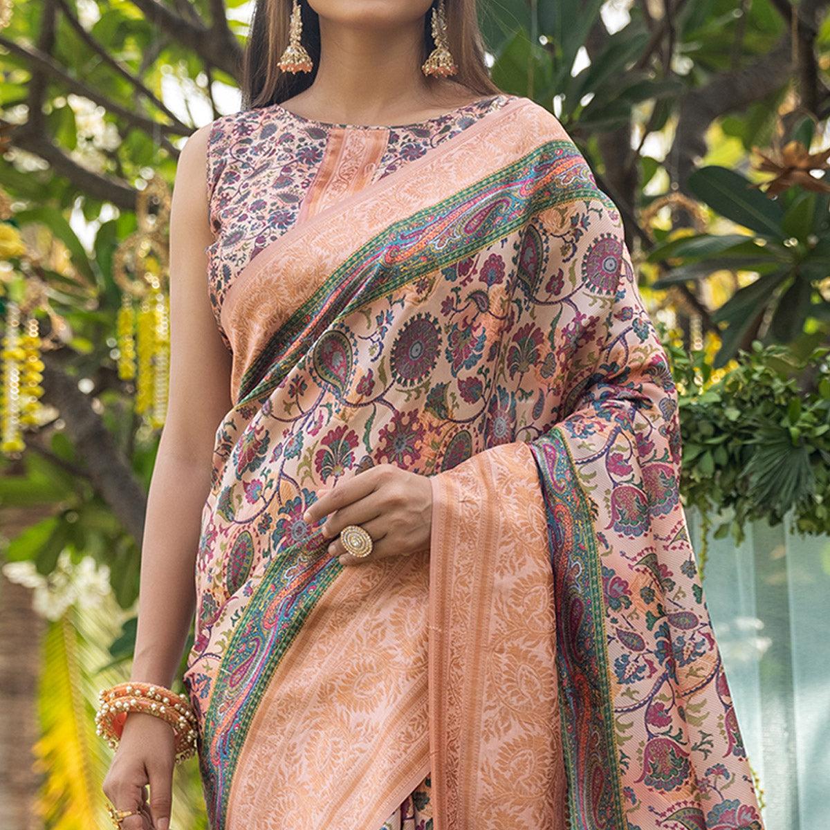 Peach Digital Printed Art Silk Saree - Peachmode