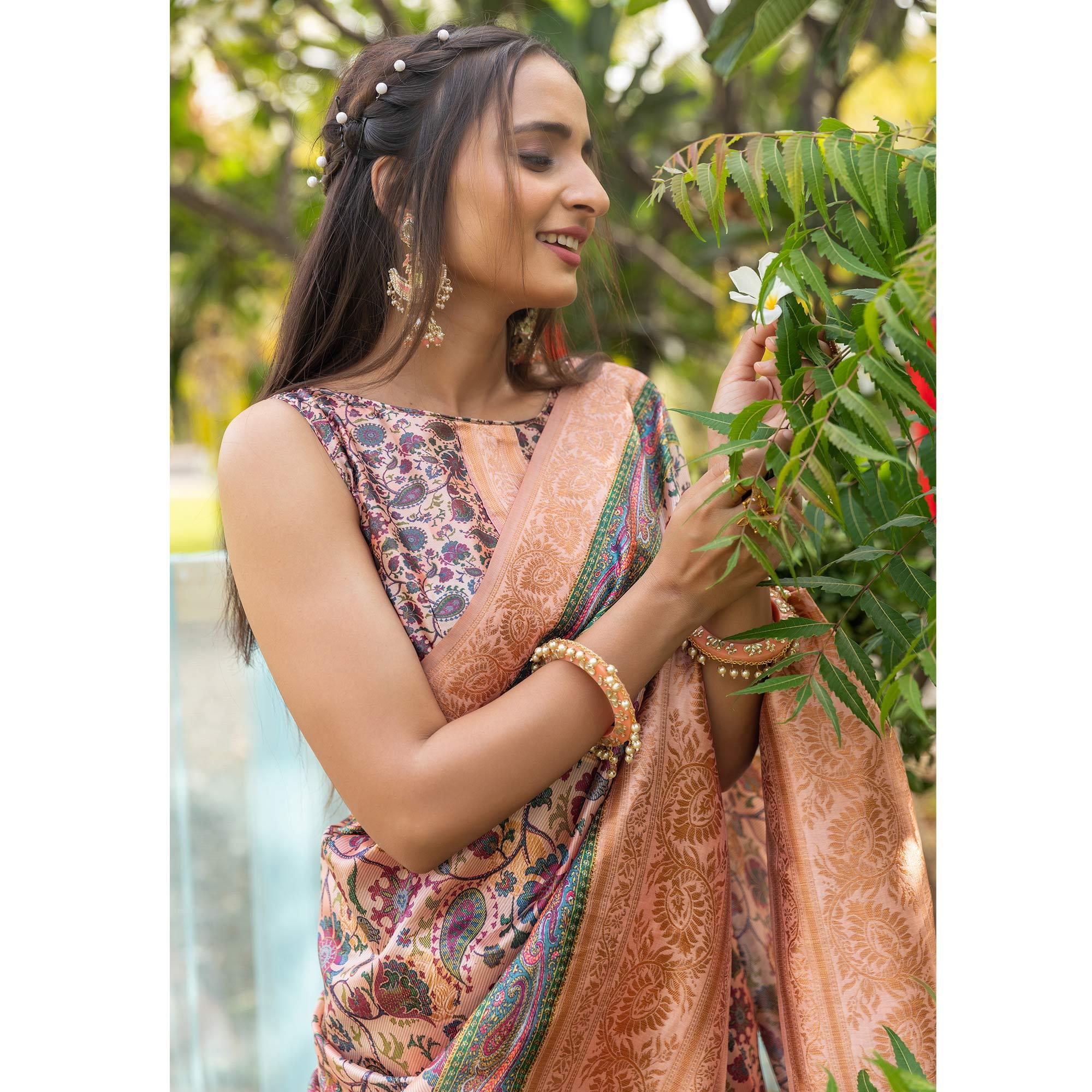 Peach Digital Printed Art Silk Saree - Peachmode