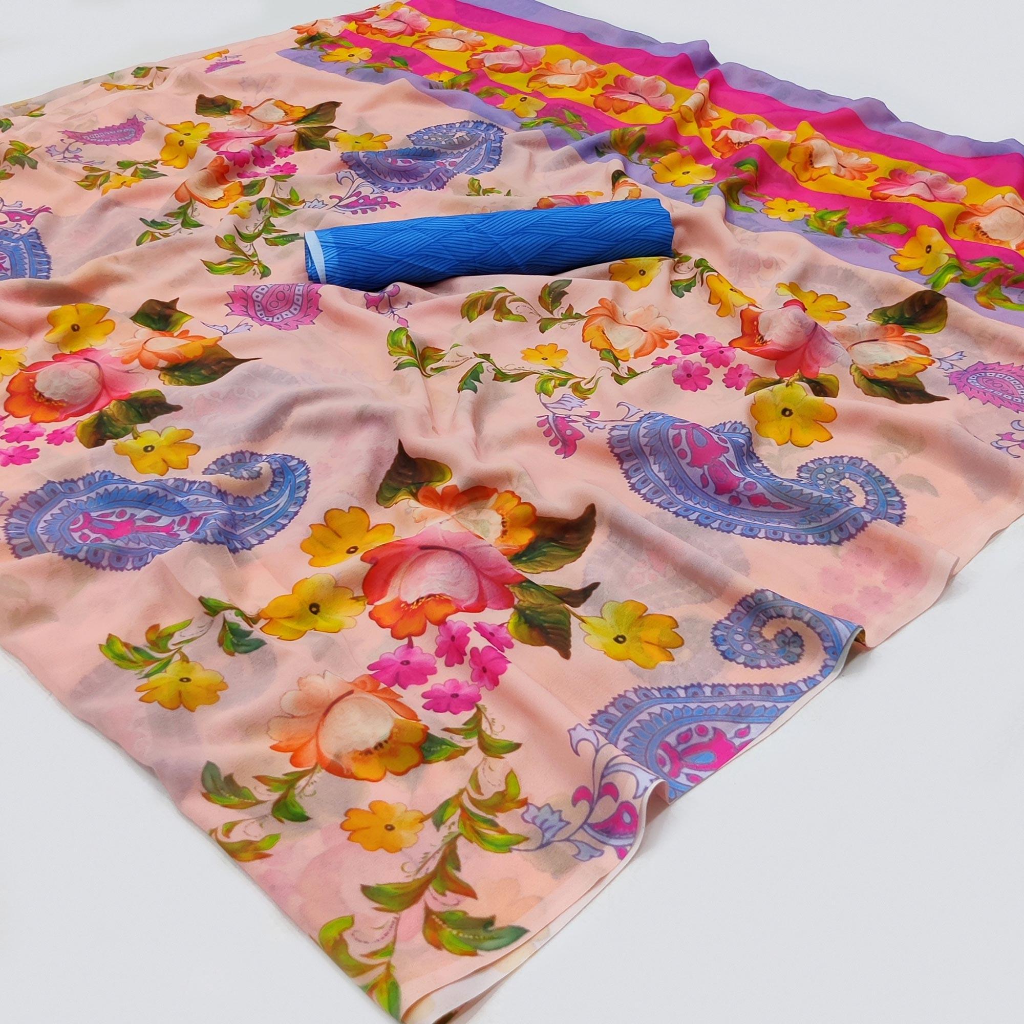 Peach Digital Printed Georgette Saree - Peachmode