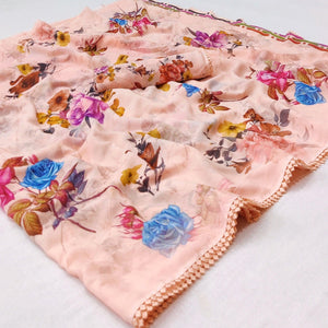 Peach Digital Printed Georgette Saree - Peachmode