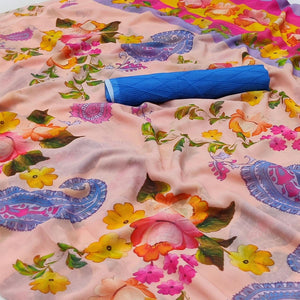 Peach Digital Printed Georgette Saree - Peachmode