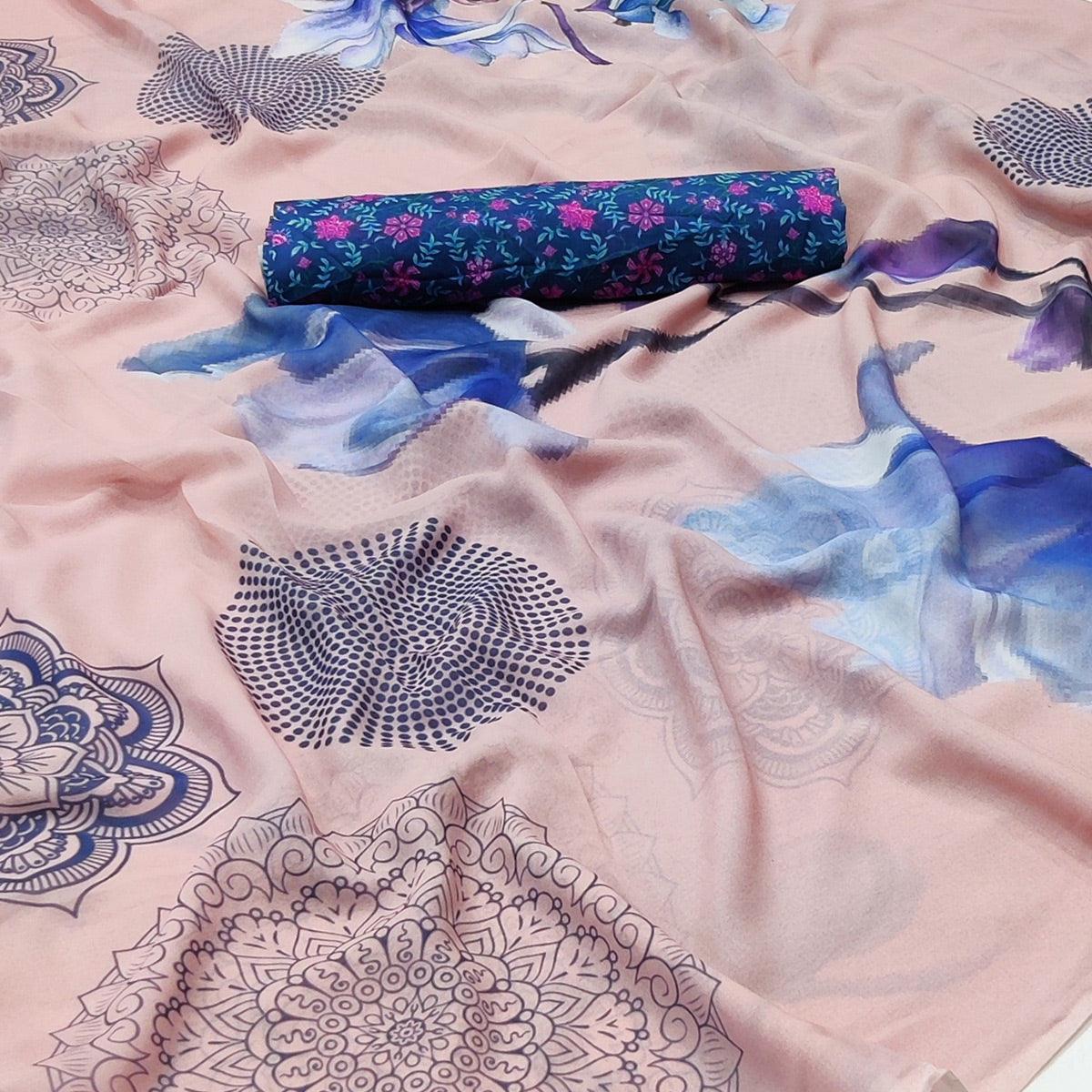 Peach Digital Printed Georgette Saree - Peachmode