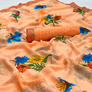 Peach Digital Printed Georgette Saree - Peachmode