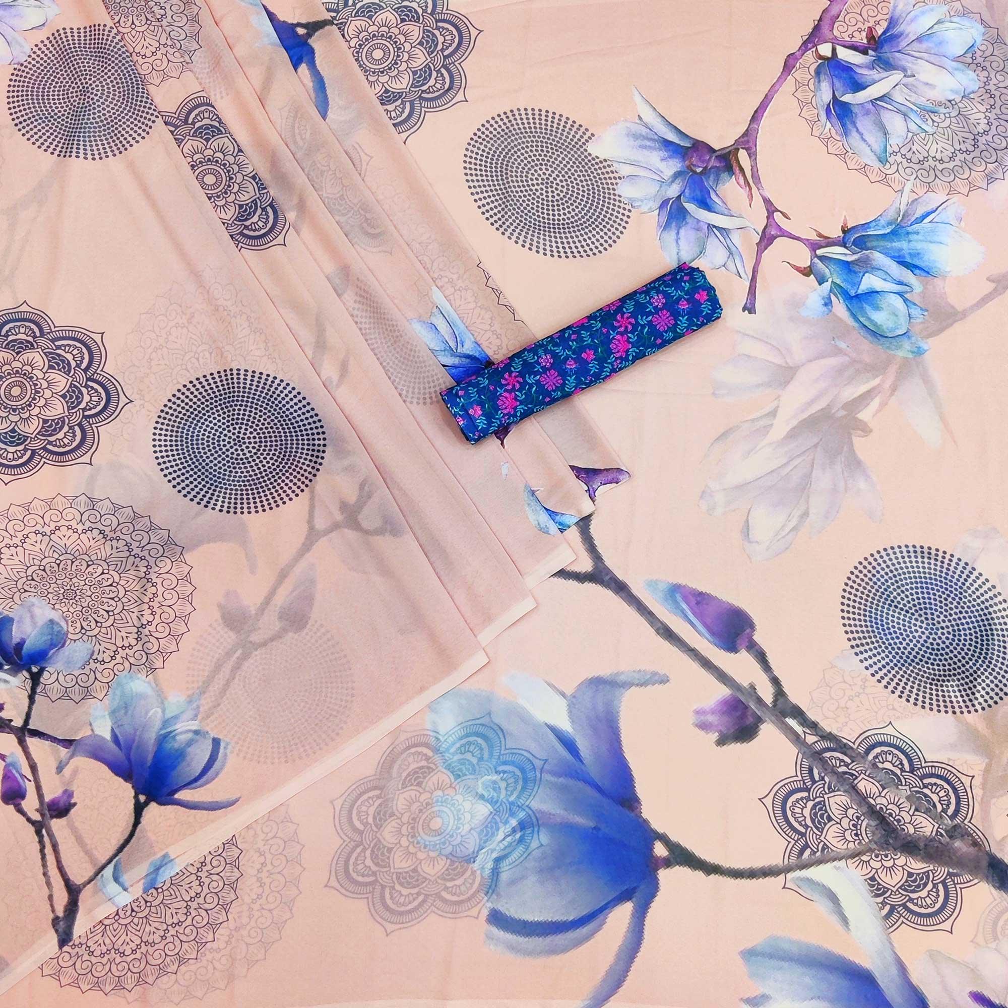 Peach Digital Printed Georgette Saree - Peachmode