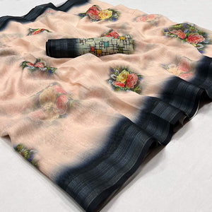 Peach Digital Printed Linen Saree - Peachmode