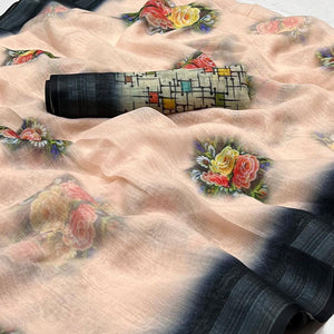 Peach Digital Printed Linen Saree - Peachmode