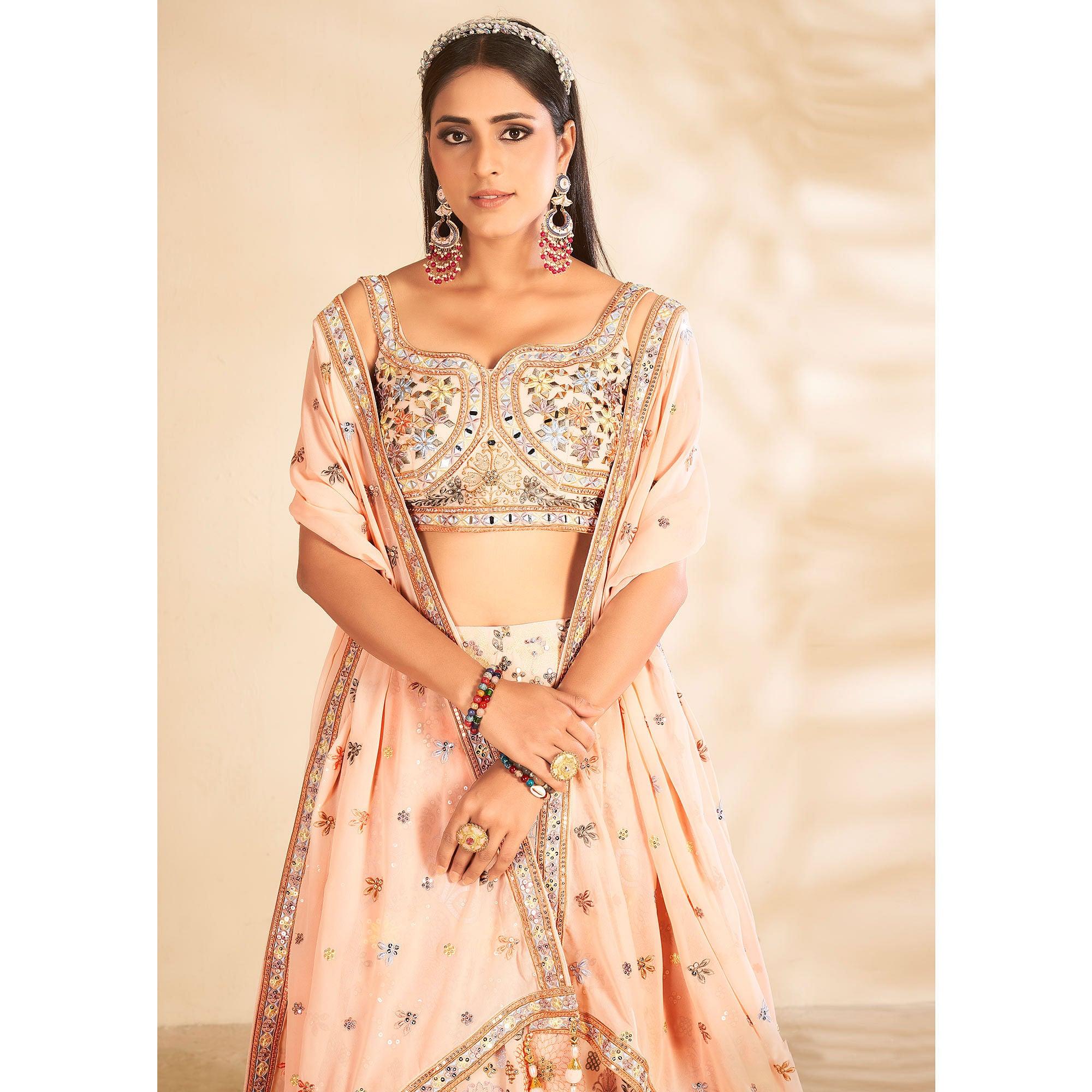 Peach Embellished With Embroidered Georgette Lehenga Choli - Peachmode