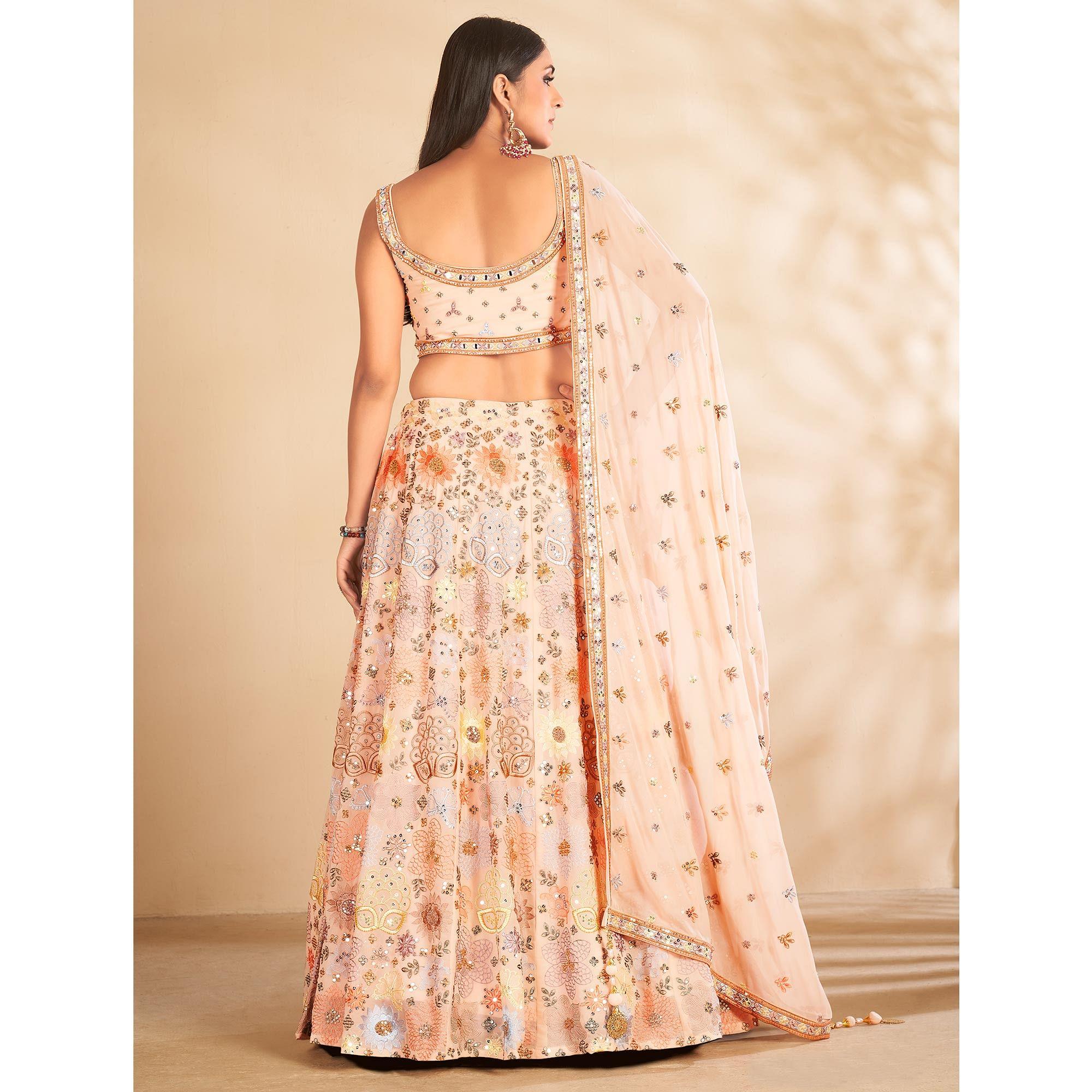 Peach Embellished With Embroidered Georgette Lehenga Choli - Peachmode