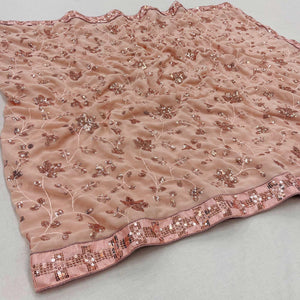 Peach Embellished With Embroidered Georgette Saree - Peachmode