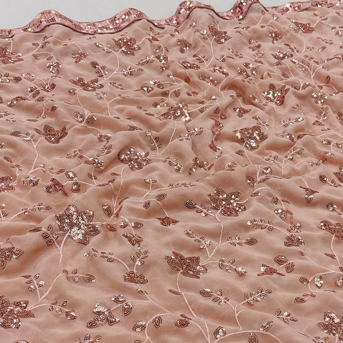 Peach Embellished With Embroidered Georgette Saree - Peachmode