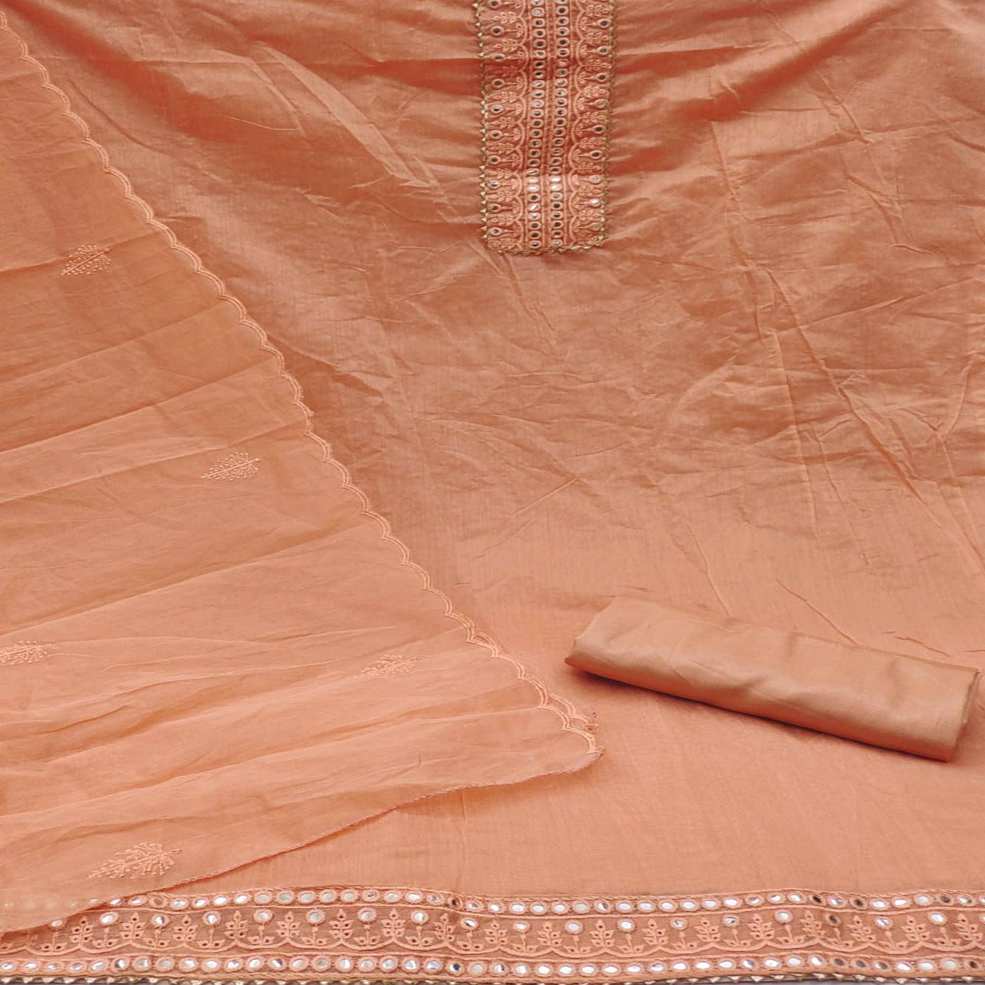 Peach Embroidered Chanderi Dress Material - Peachmode