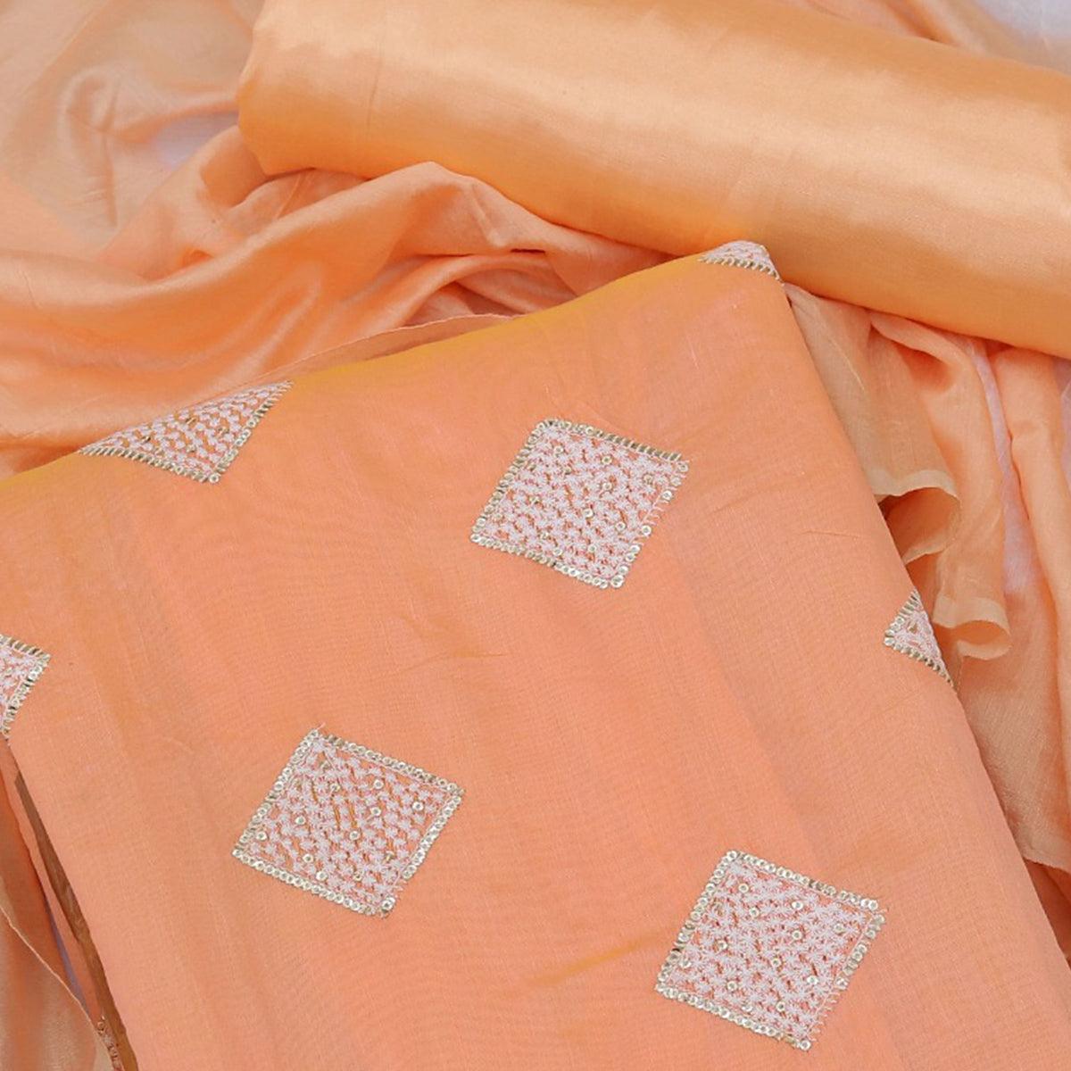 Peach Embroidered Chanderi Dress Material - Peachmode