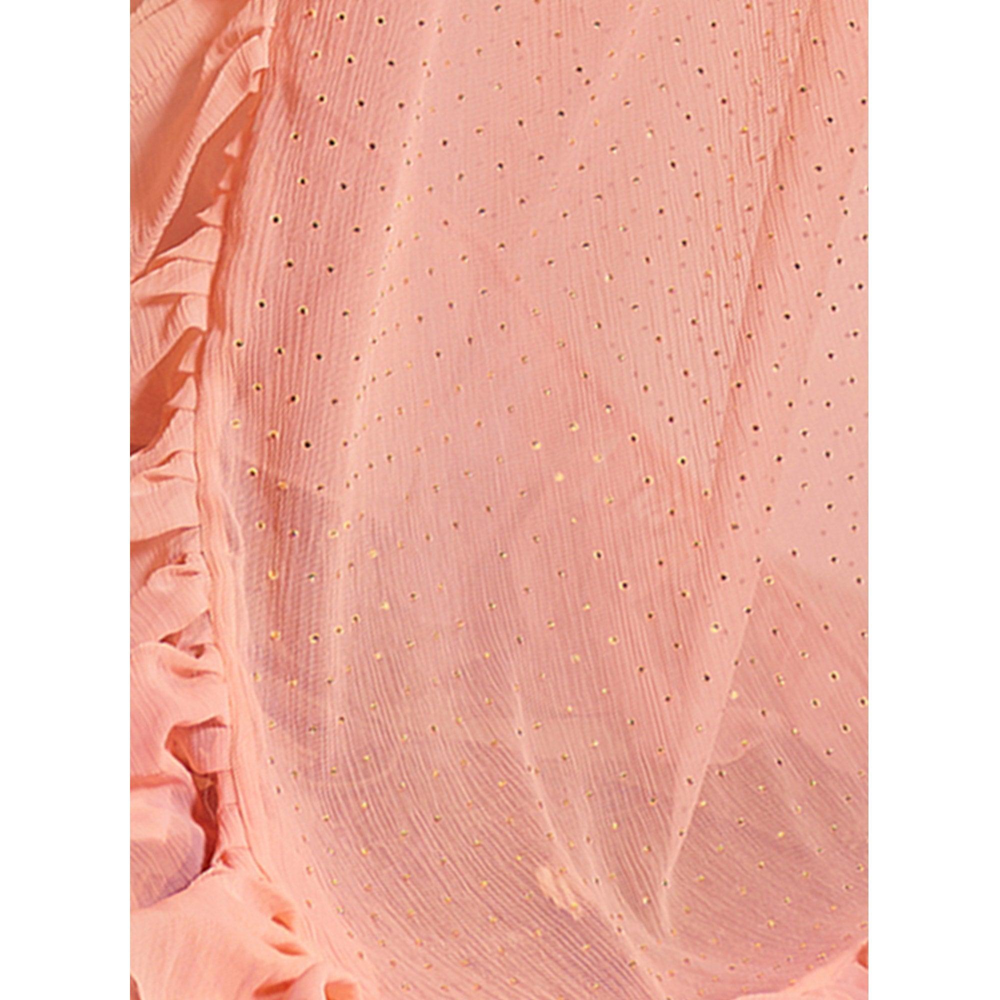 Peach Embroidered Chiffon Saree - Peachmode