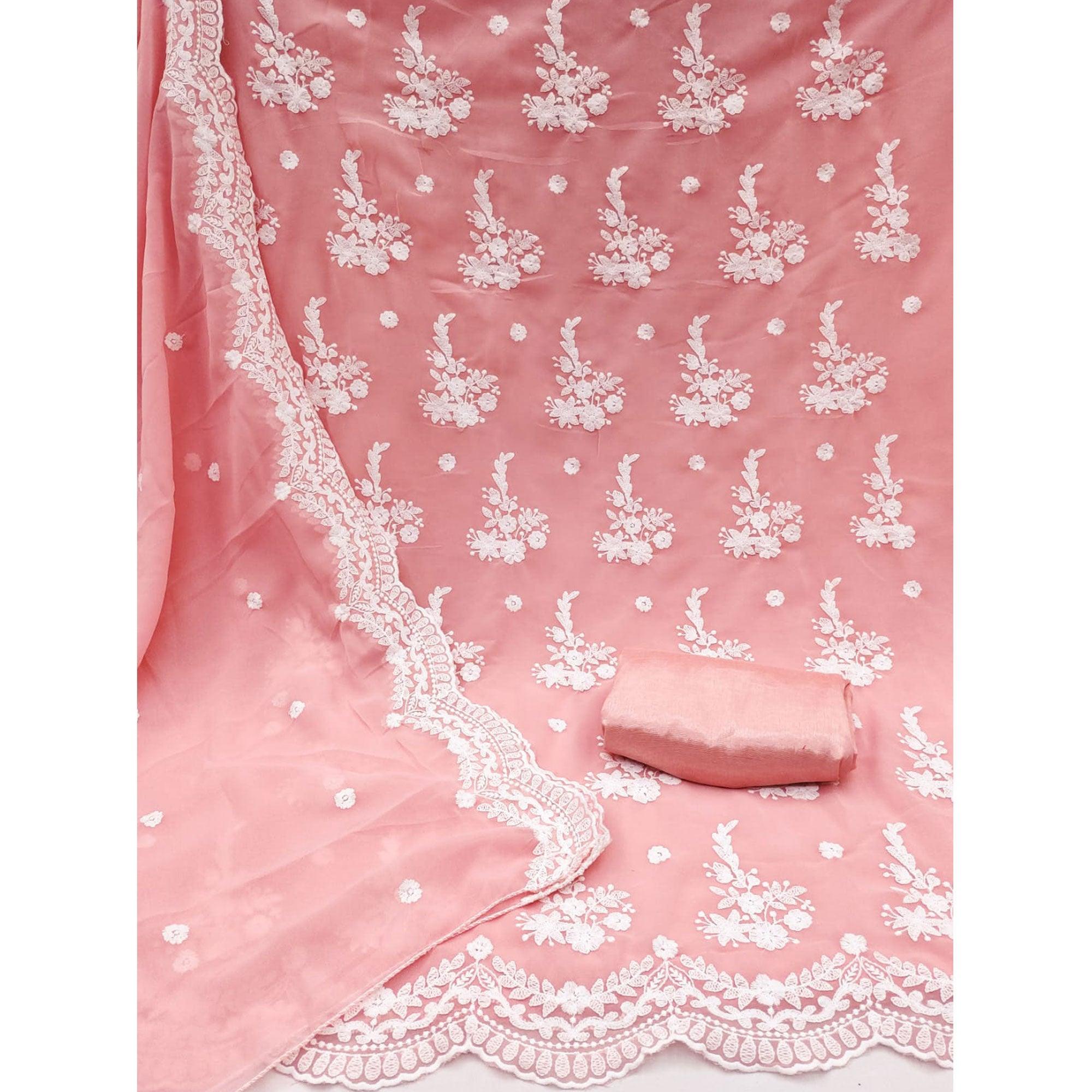 Peach Embroidered Georgette Dress Material - Peachmode