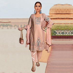 Peach Embroidered Georgette Pakistani Suit - Peachmode