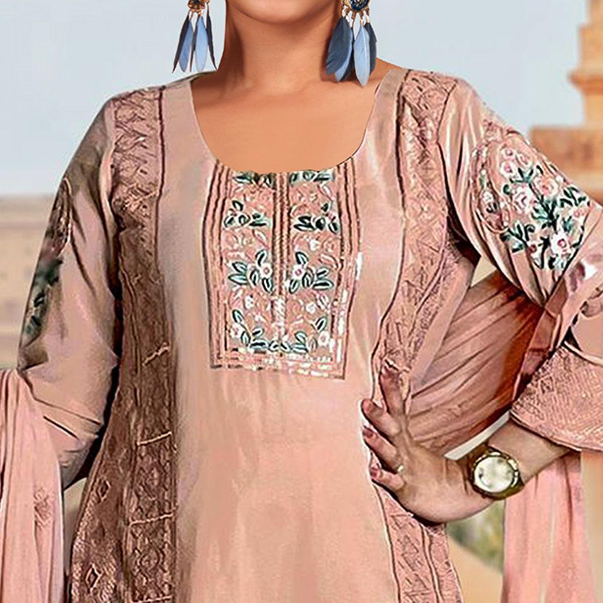 Peach Embroidered Georgette Pakistani Suit - Peachmode