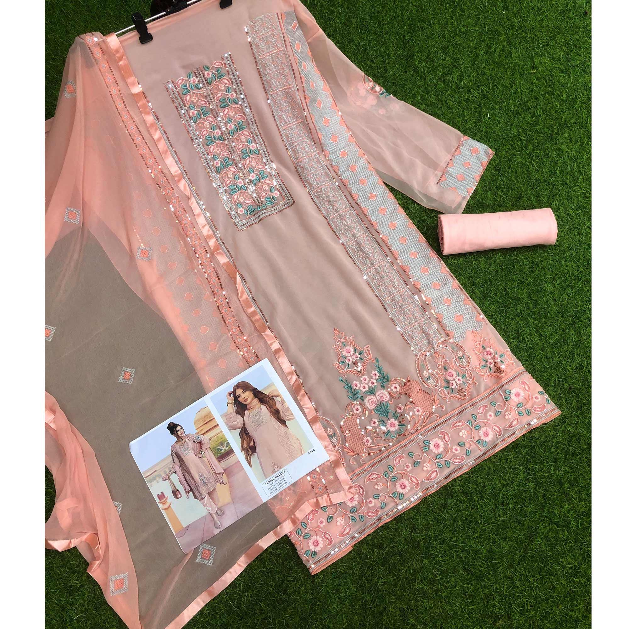 Peach Embroidered Georgette Pakistani Suit - Peachmode