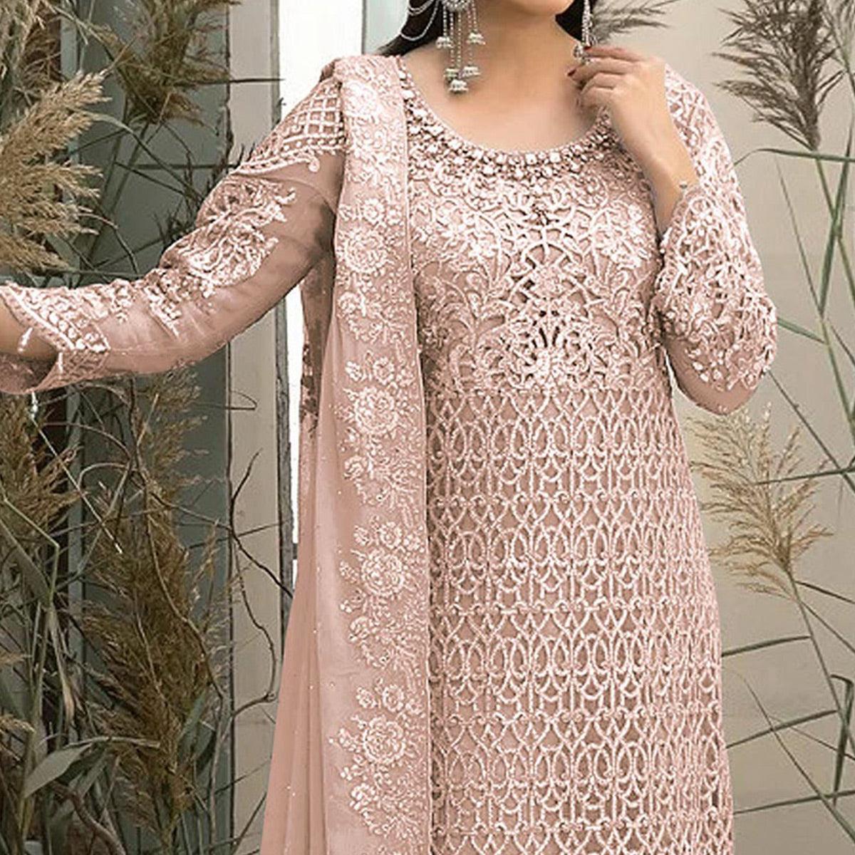 Peach Embroidered Georgette Pakistani Suit - Peachmode