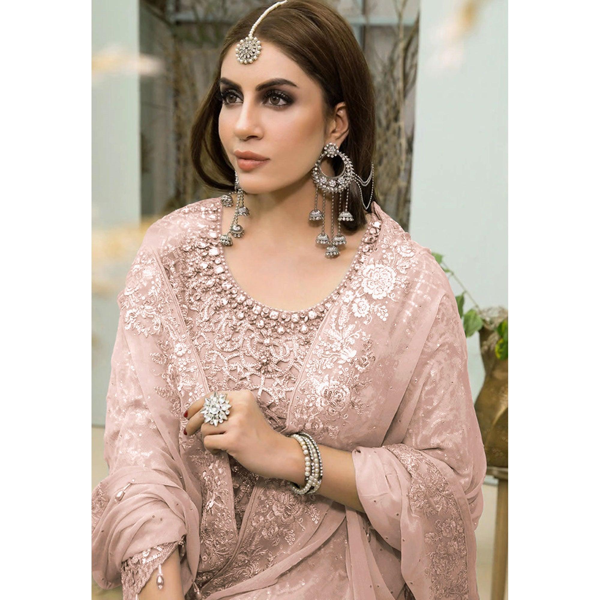 Peach Embroidered Georgette Pakistani Suit - Peachmode