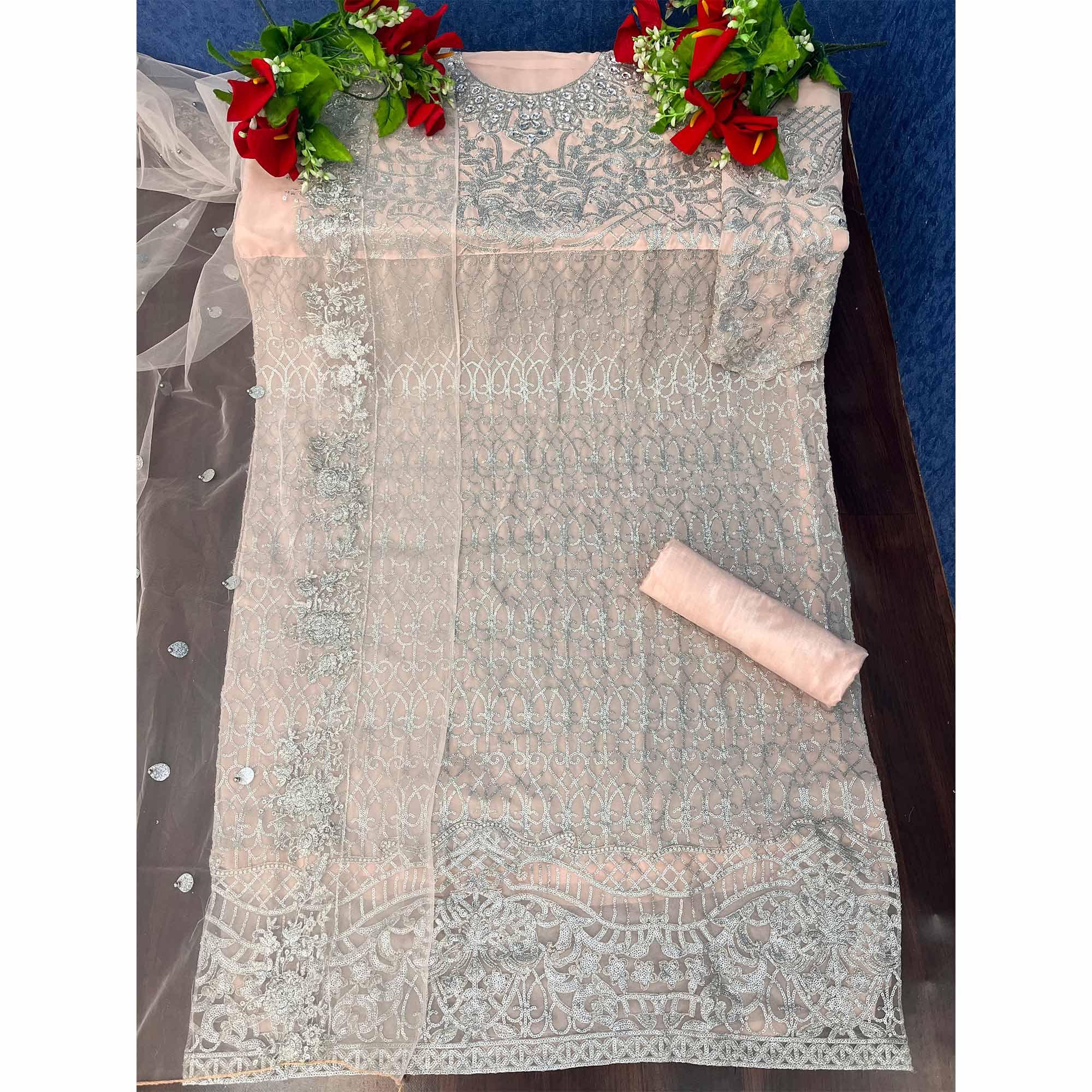 Peach Embroidered Georgette Pakistani Suit - Peachmode