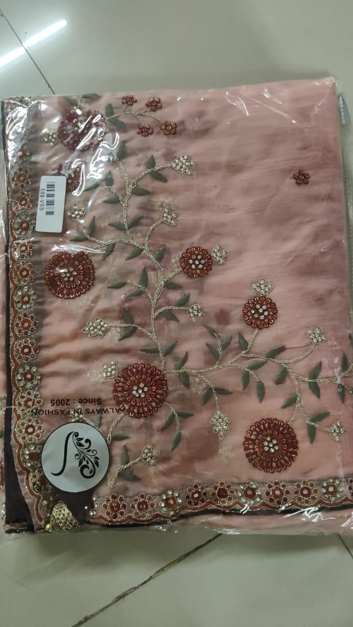 Peach Embroidered Georgette Saree - Peachmode