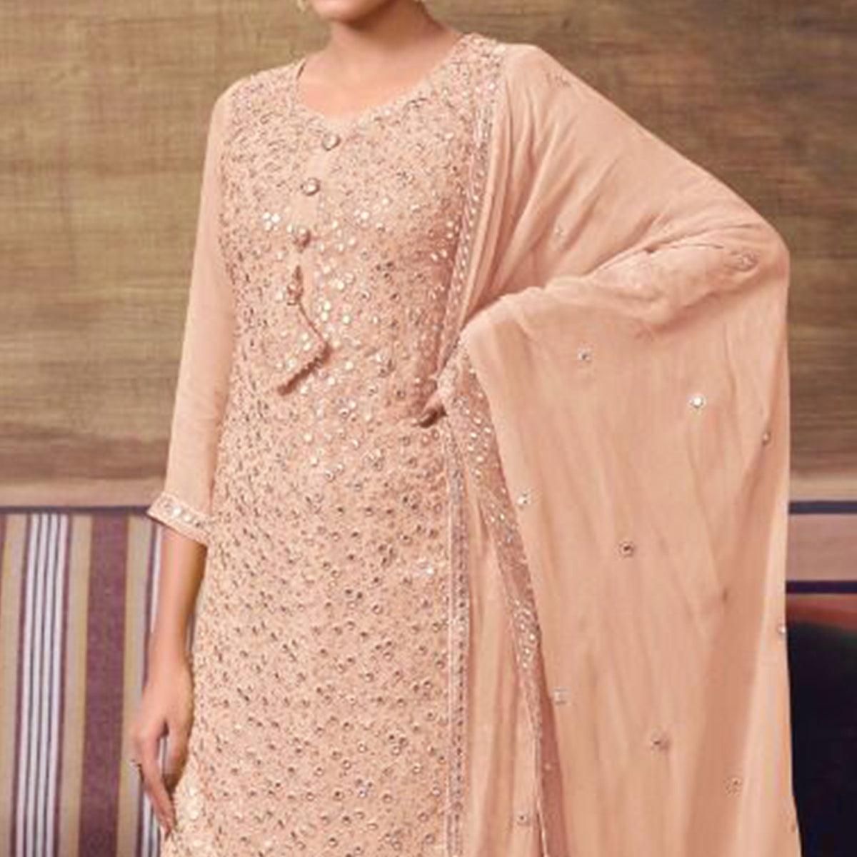 Peach Embroidered Georgette Sharara Suit - Peachmode