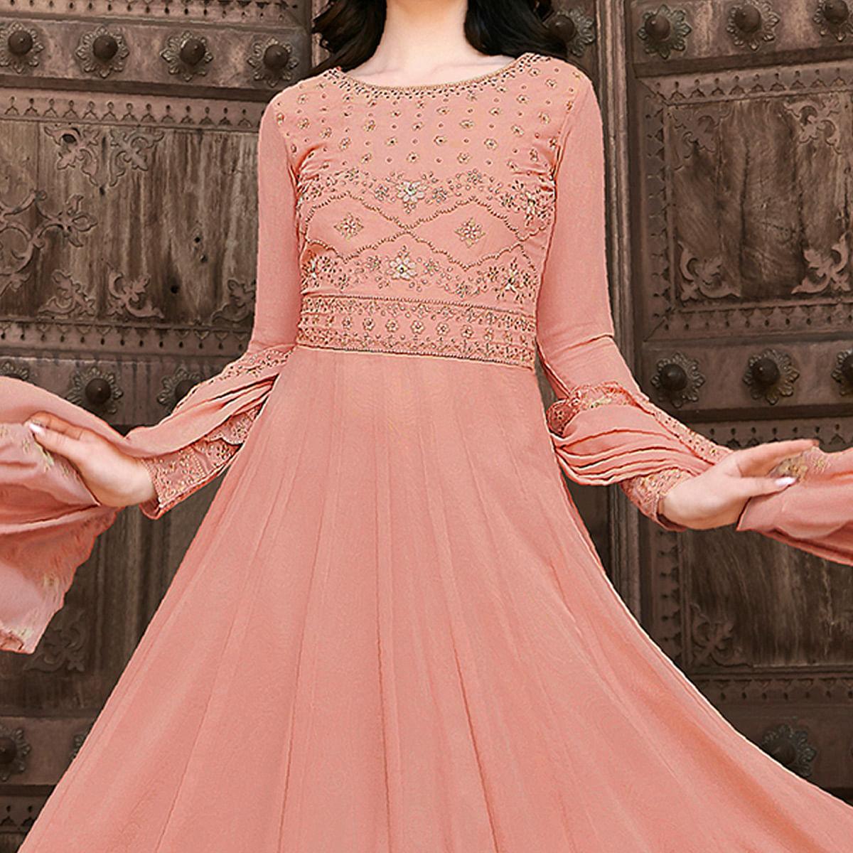 Peach Embroidered Georgette Suit - Peachmode