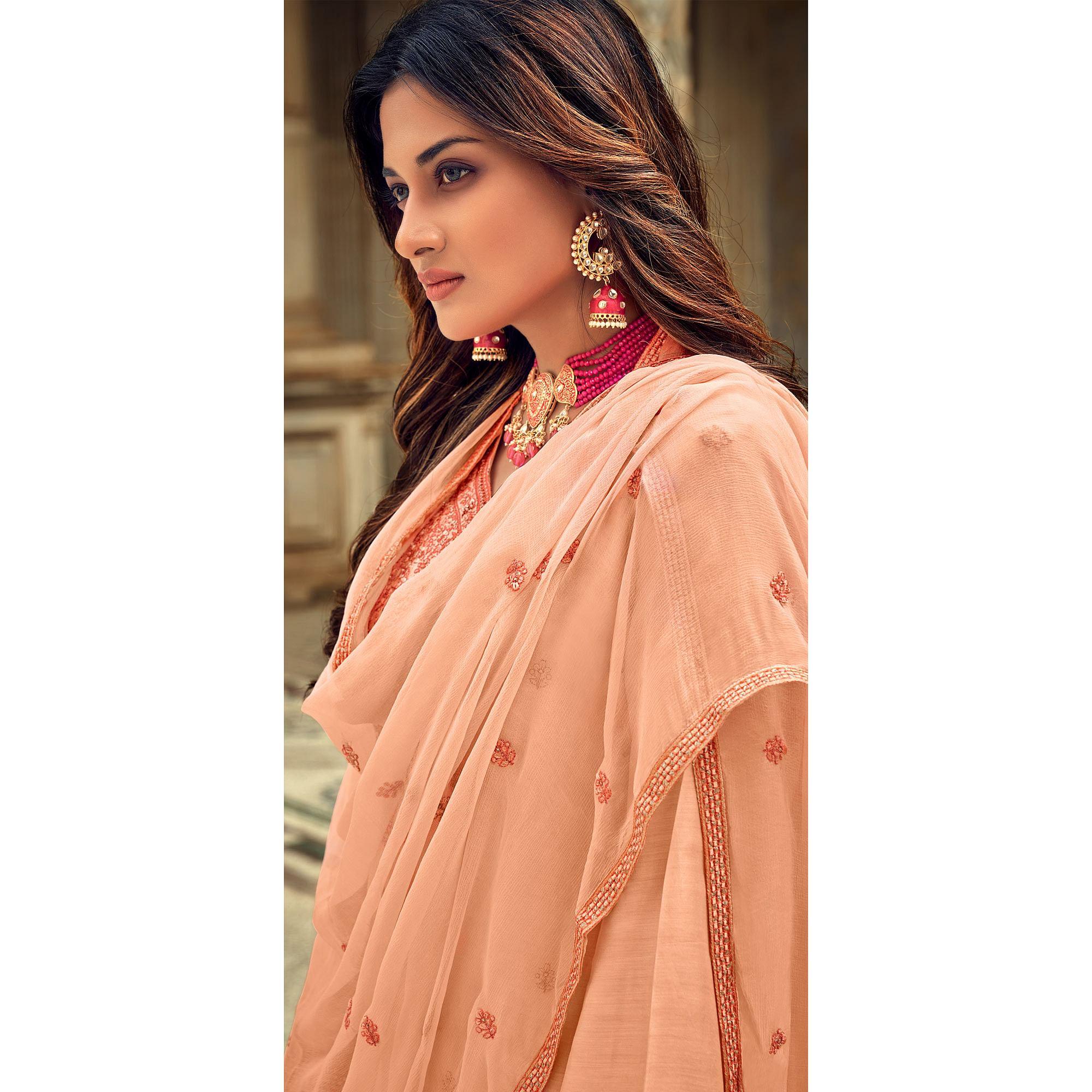 Peach Embroidered Muslin Suit - Peachmode