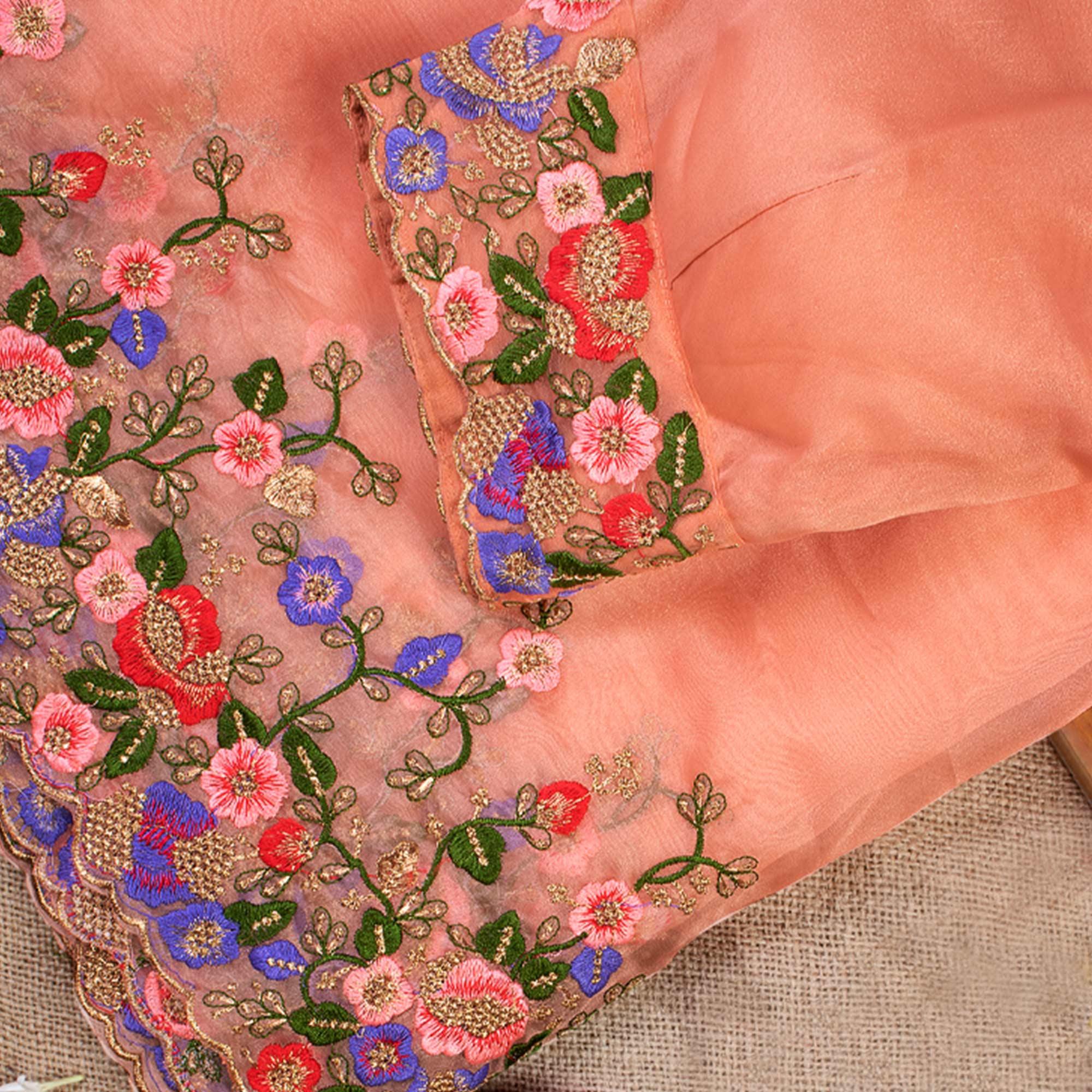Peach Embroidered Organza Saree - Peachmode