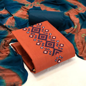 Peach Embroidered Pure Cotton Dress Material - Peachmode