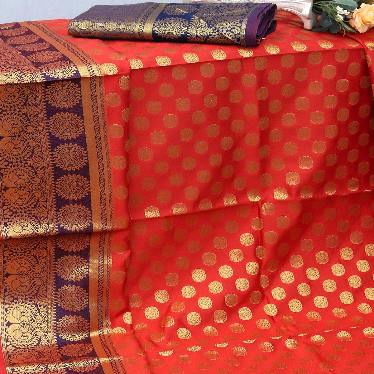 Peach Festive Embroidered Kota Banarasi Art Silk Saree - Peachmode