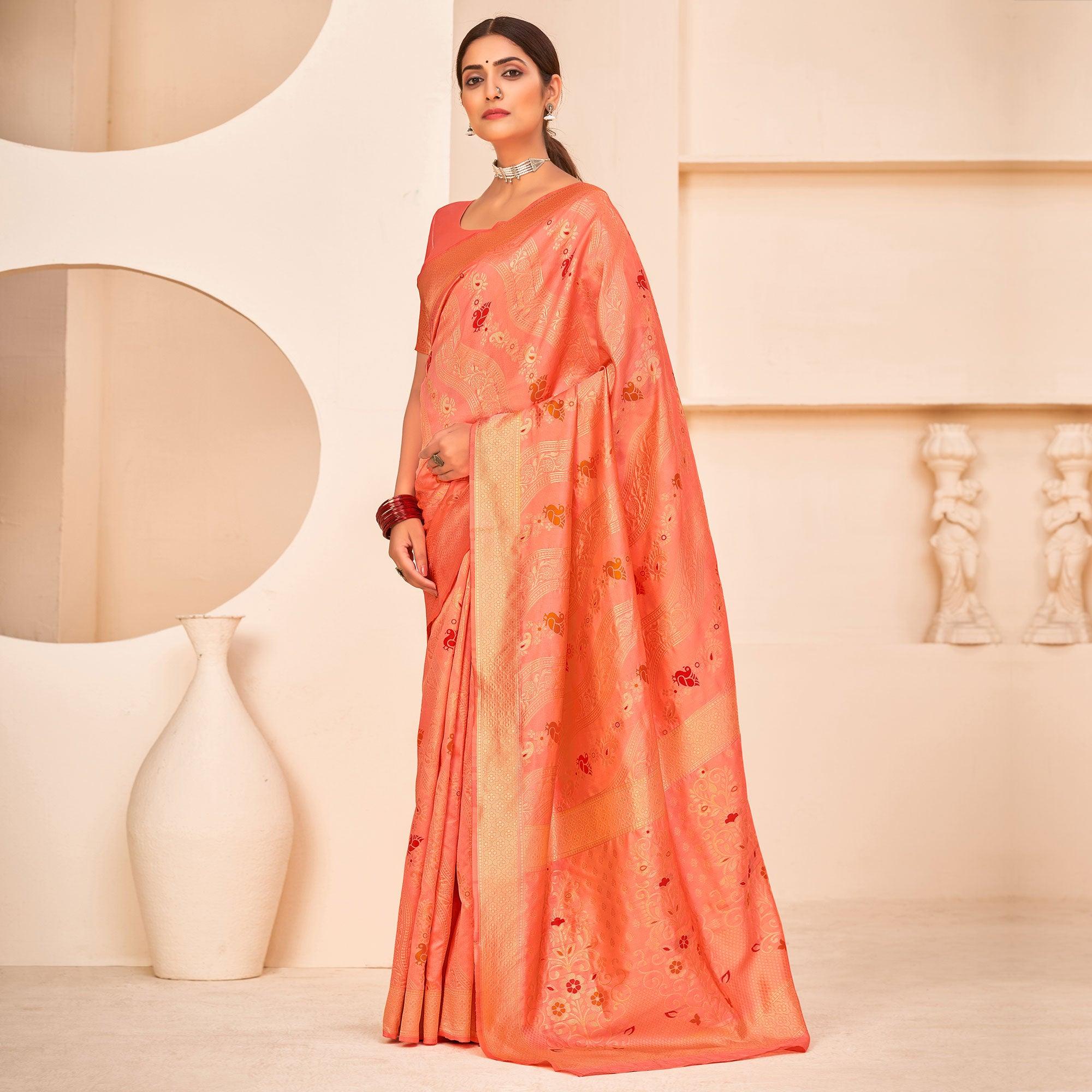 Peach Festive Wear Banarasi with Patola Woven Banarasi Silk saree - Peachmode