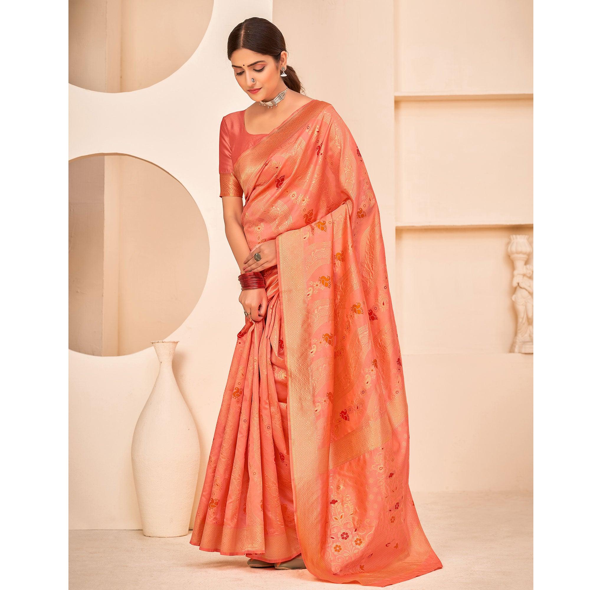 Peach Festive Wear Banarasi with Patola Woven Banarasi Silk saree - Peachmode