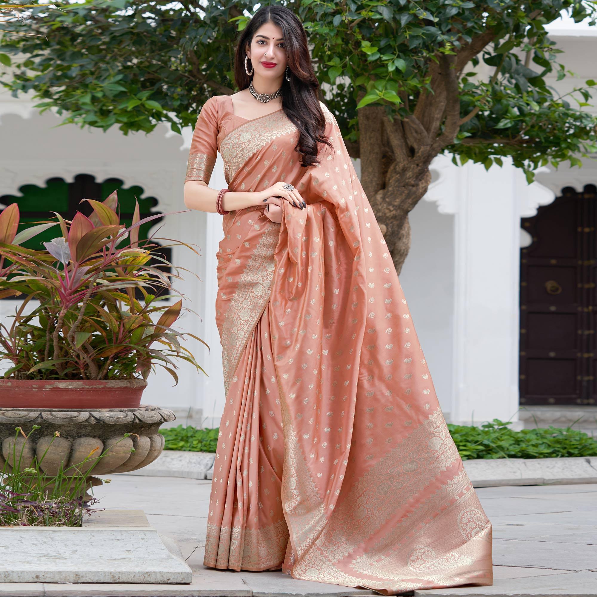 Peach Festive Wear Designer Woven Silk Saree - Peachmode