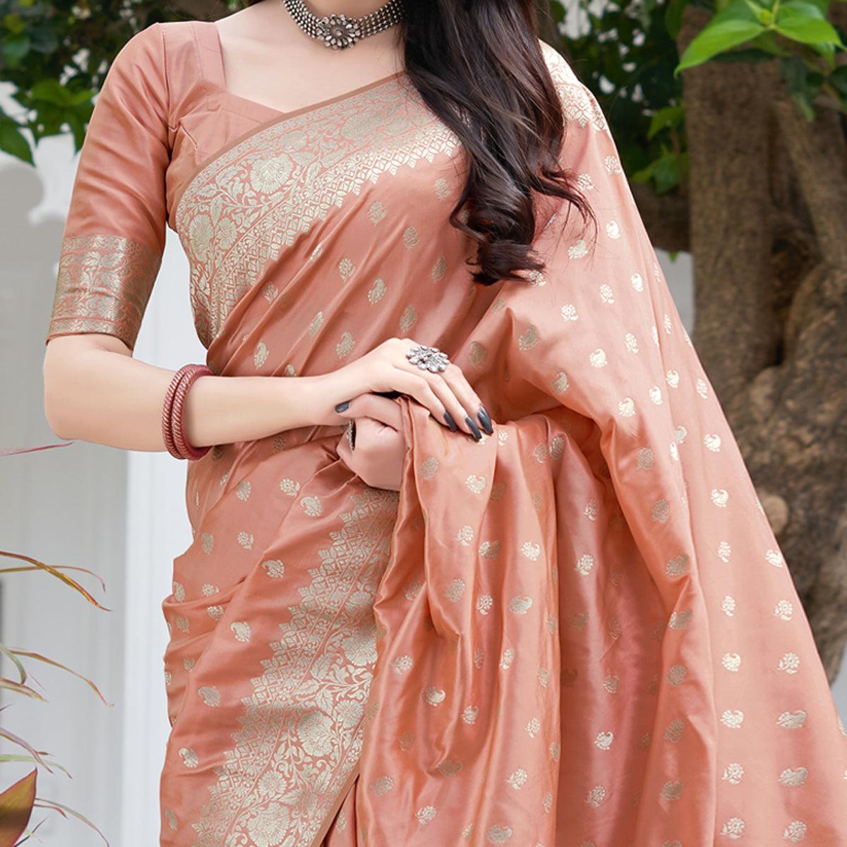 Peach Festive Wear Designer Woven Silk Saree - Peachmode
