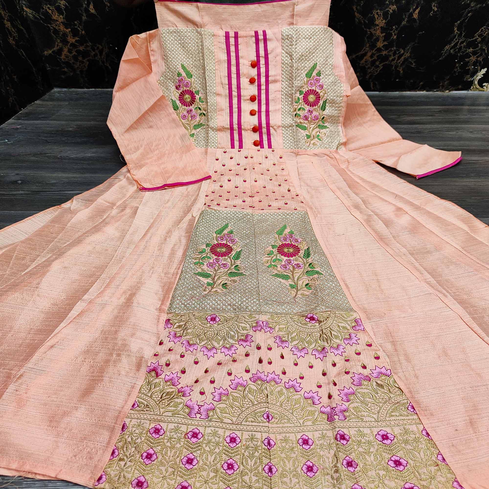 Peach Festive Wear Floral Embroidered Fancy Fabric Anarkali Suit - Peachmode