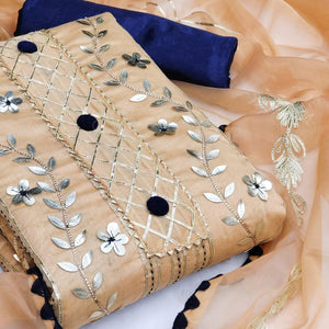 Peach Festive Wear Floral Hand Work Pure Modal Dress Material - Peachmode