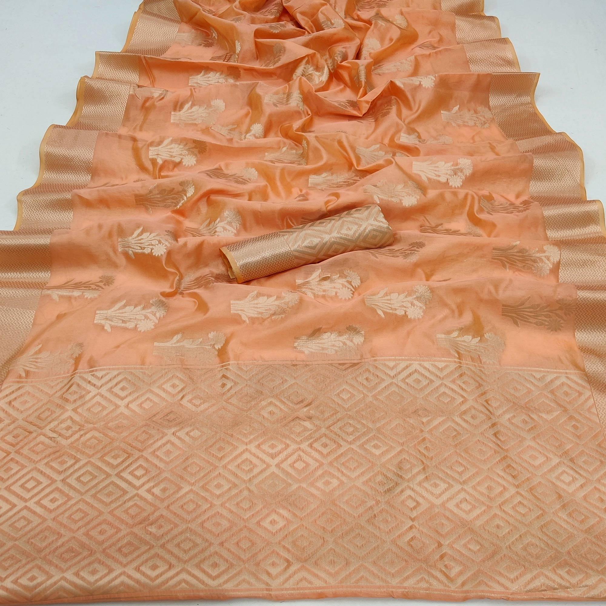 Peach Festive Wear Floral Woven Silk Saree - Peachmode