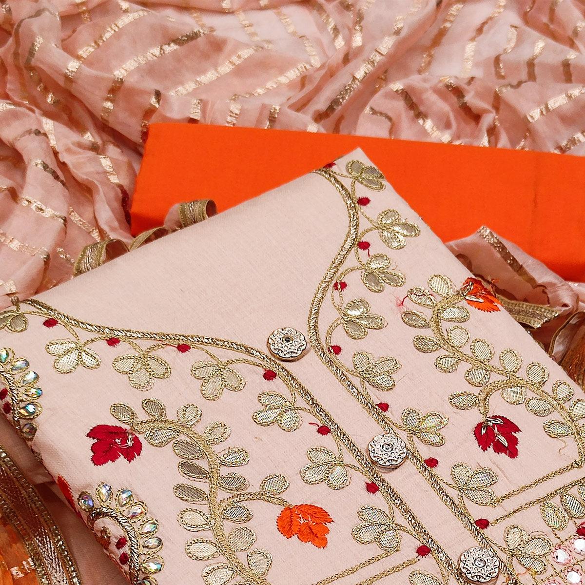 Peach Festive Wear Gotta Plus Handwork Cotton Dress Material - Peachmode