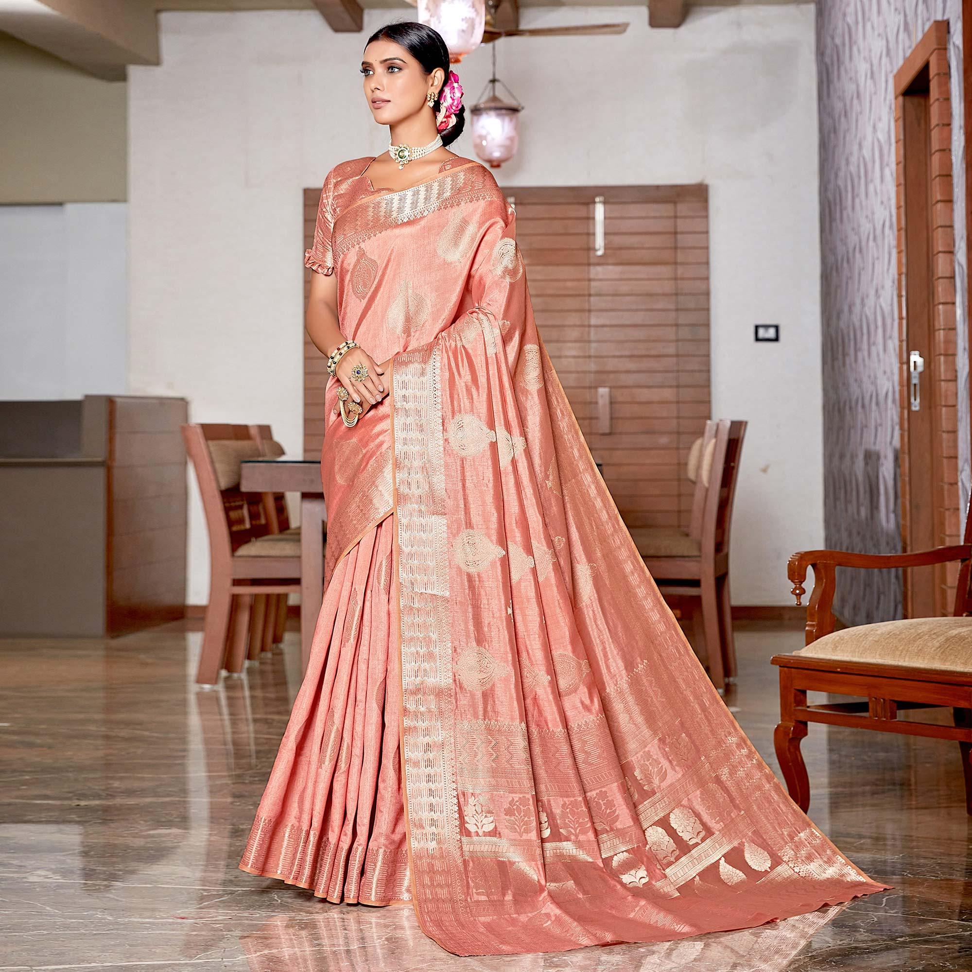 Peach Festive Wear Jari Woven Art Silk Saree - Peachmode