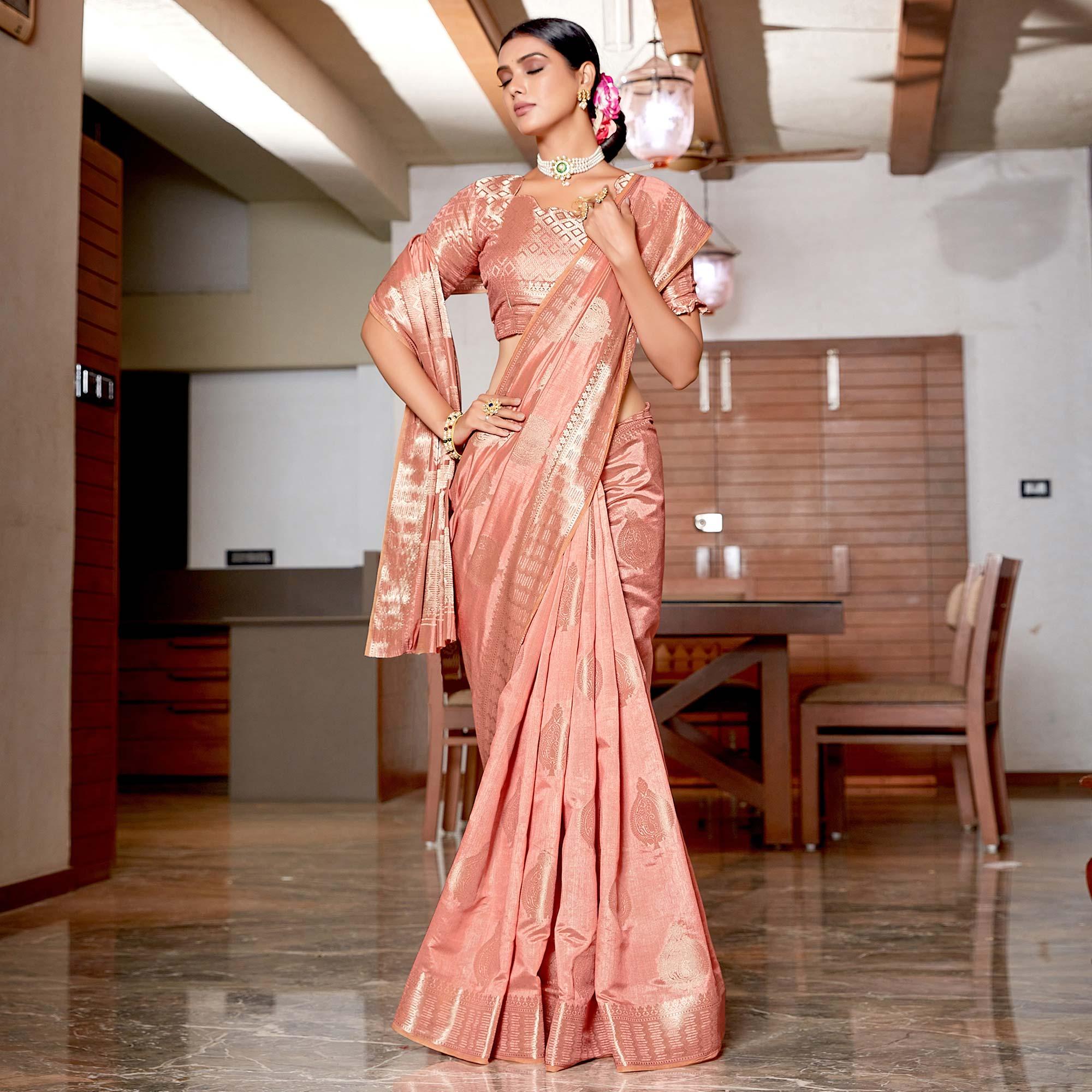 Peach Festive Wear Jari Woven Art Silk Saree - Peachmode