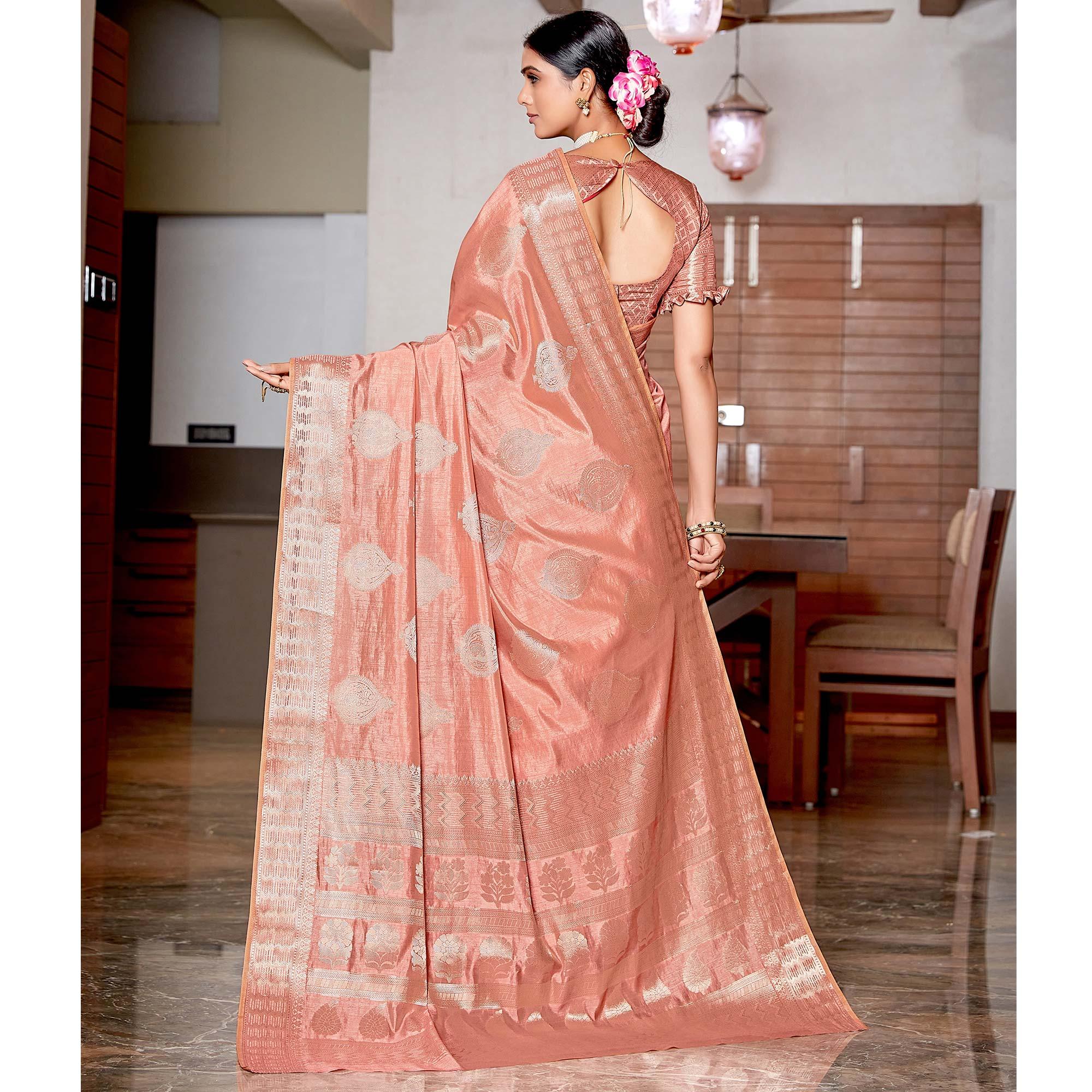 Peach Festive Wear Jari Woven Art Silk Saree - Peachmode