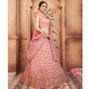 Peach Festive Wear Mirror Zari Sequence Work Georgette Lehenga Choli - Peachmode