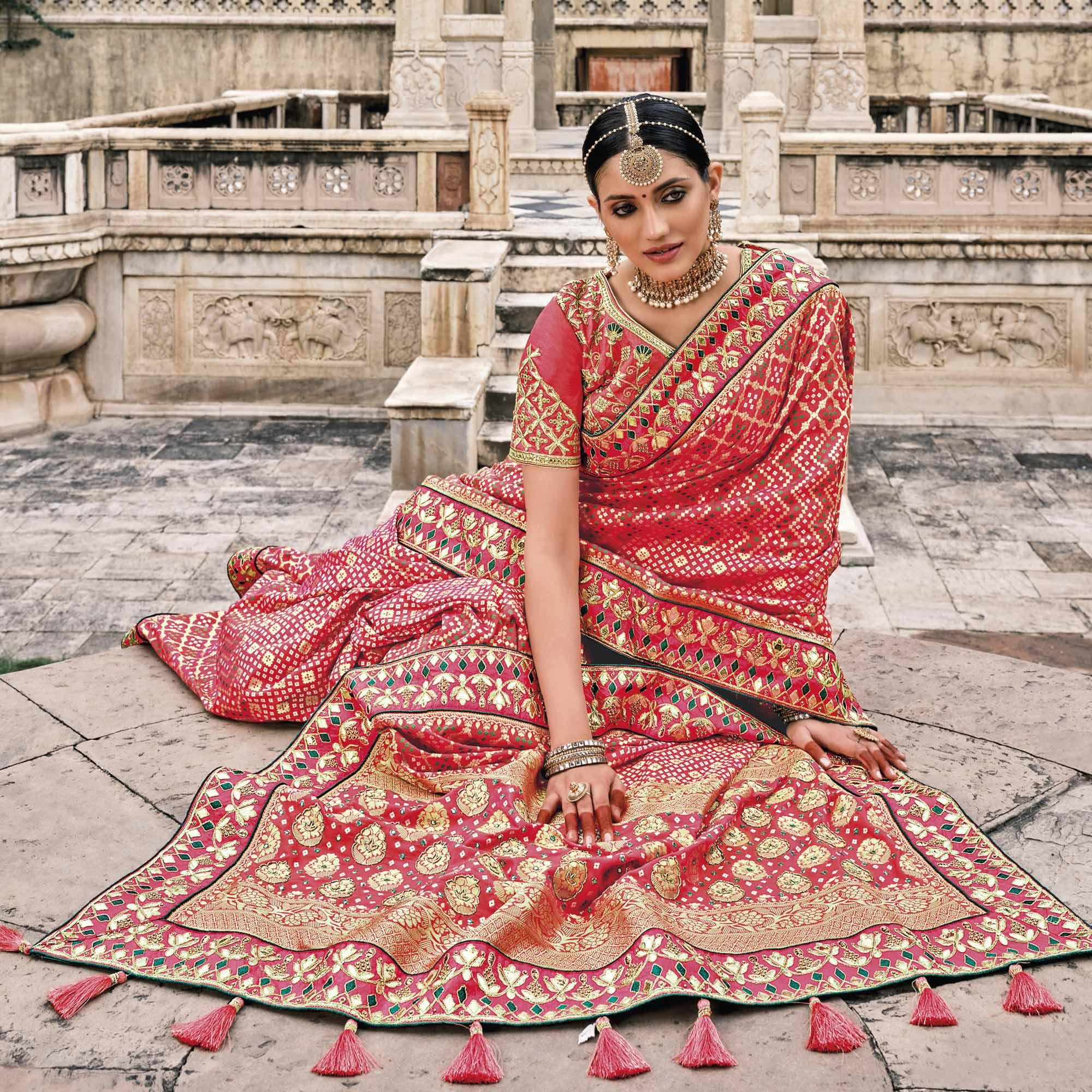 Peach Festive Wear Plain & Hand Work  Pure Silk Saree - Peachmode