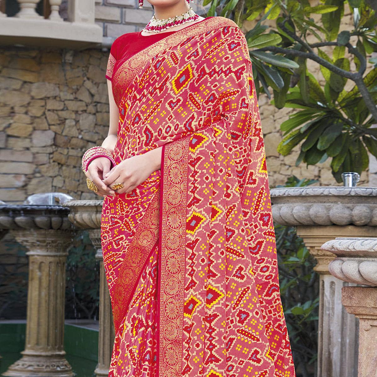 Peach Festive Wear Printed Chiffon Saree - Peachmode