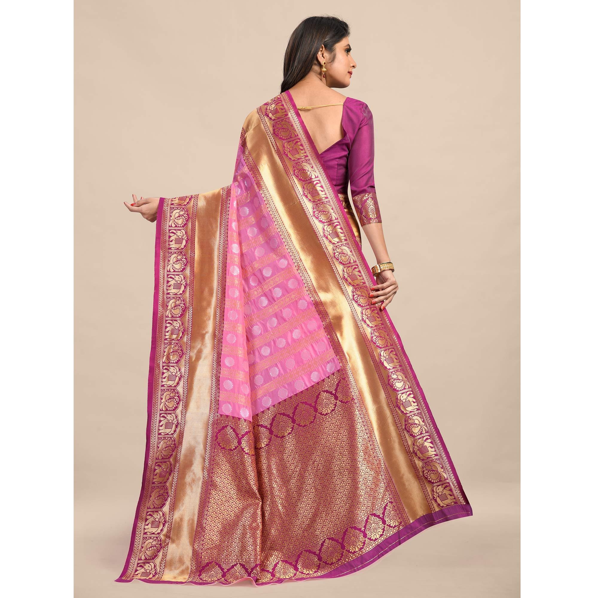 Peach Festive Wear Rich Woven Border Soft Banarasi Silk Saree - Peachmode