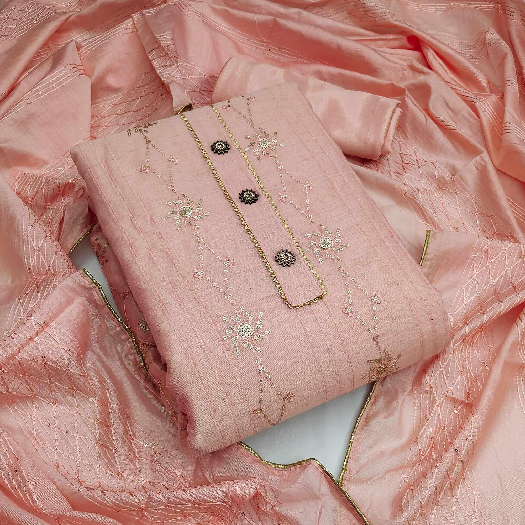 Peach Festive Wear Sequecne Embroidery Modal Dress Material - Peachmode