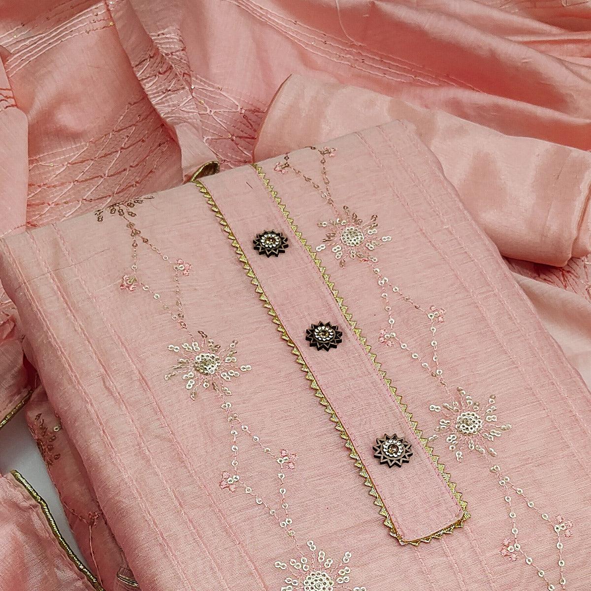 Peach Festive Wear Sequecne Embroidery Modal Dress Material - Peachmode