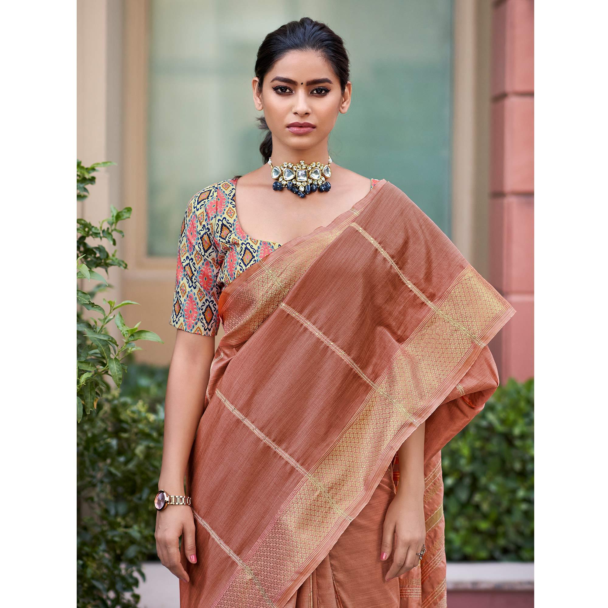 Peach Festive Wear Sequence Digital Work Silk Saree - Peachmode